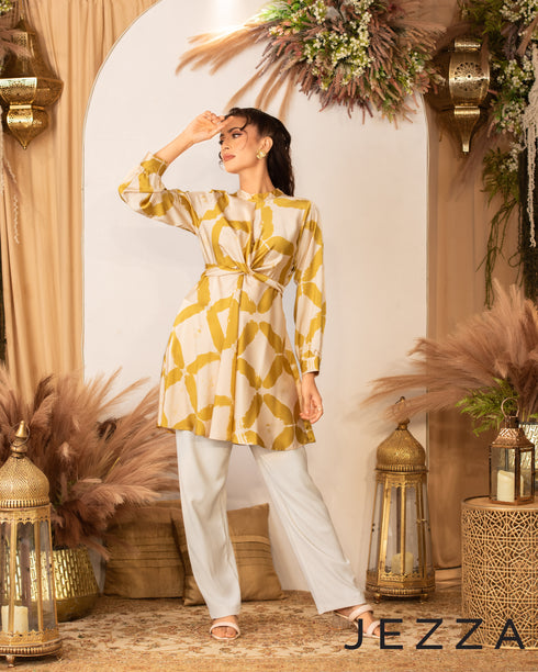 Printed Satin Mandarin Collar Top 61451